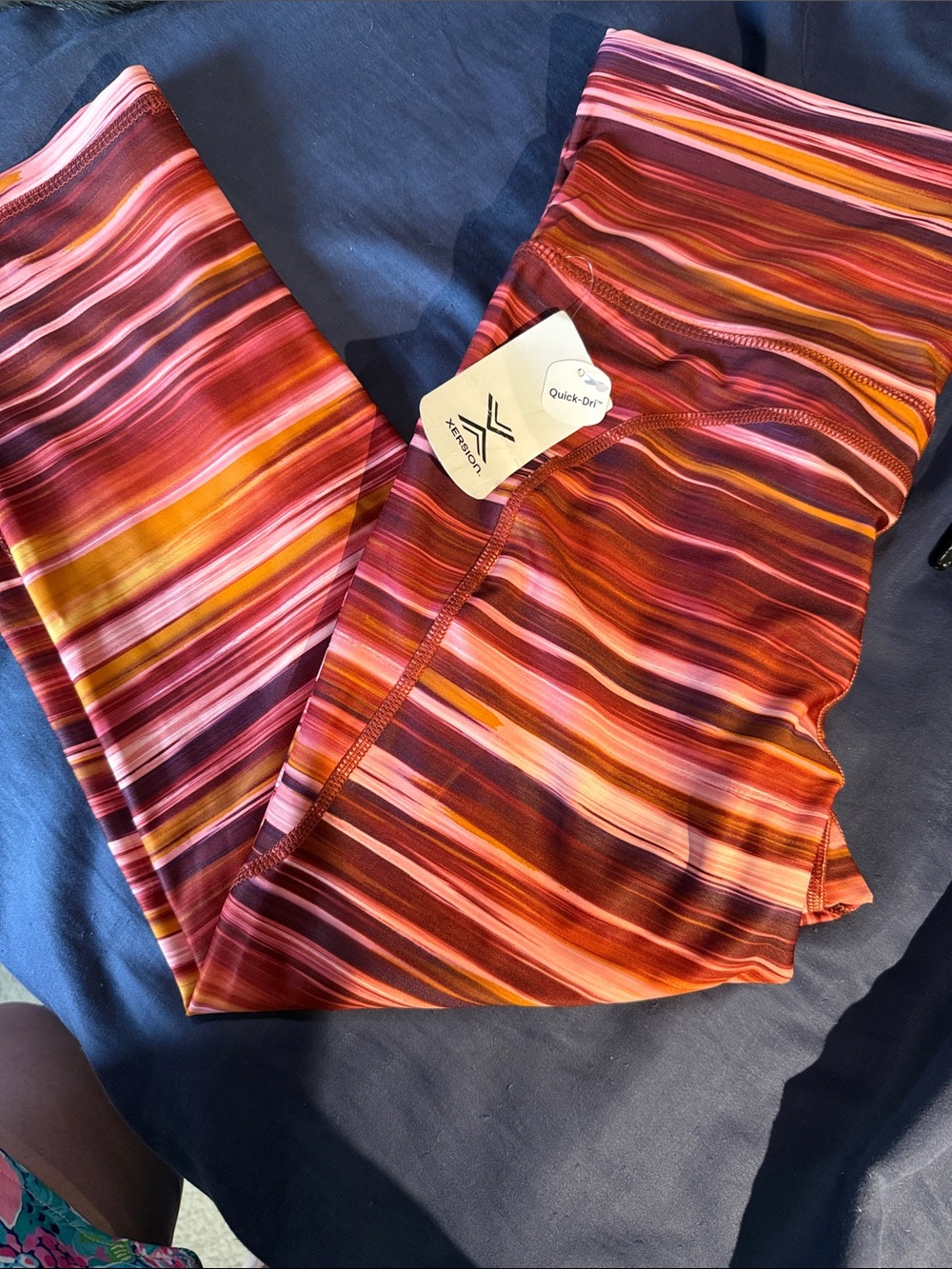 Xersion Striped Kids Leggings in Pink, Orange & Yellow